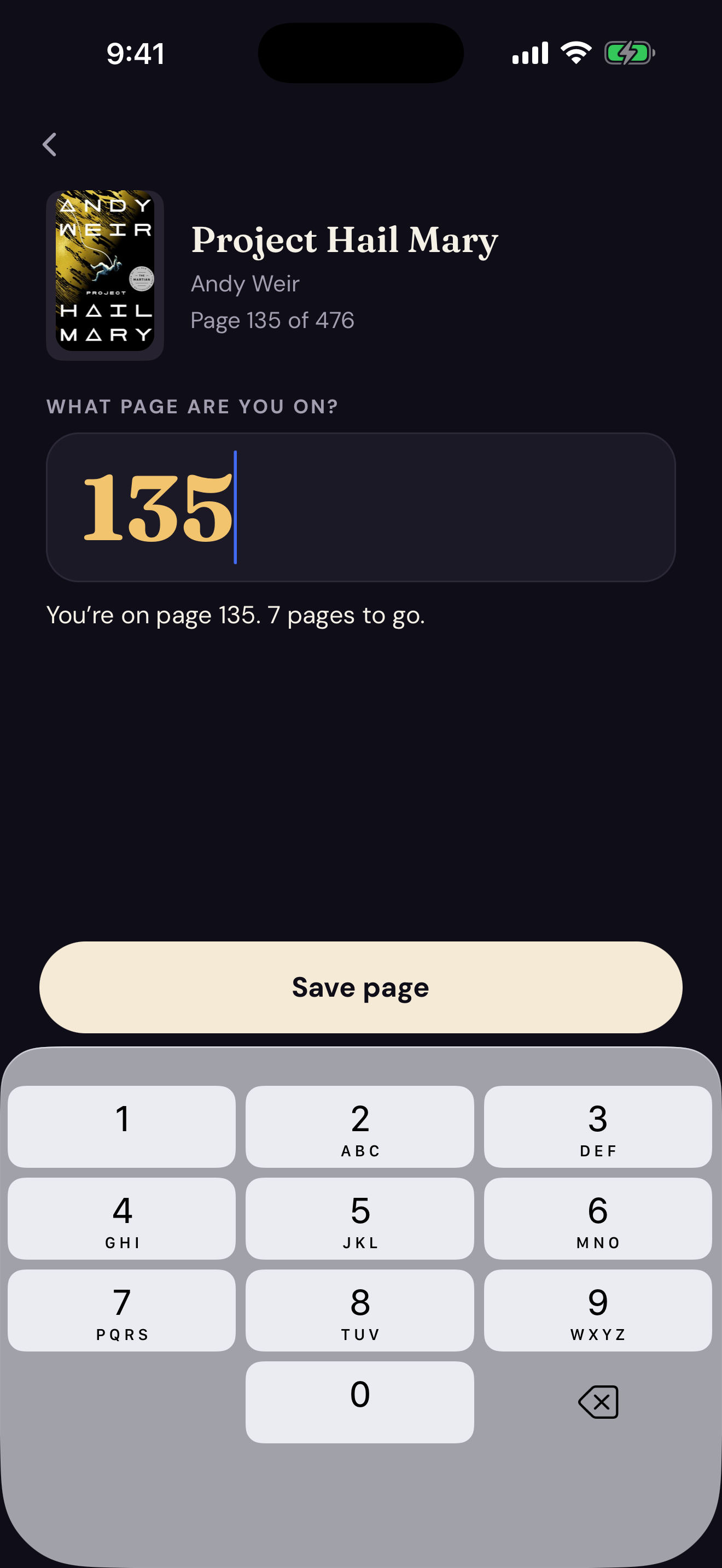 Logging page 135 in the app